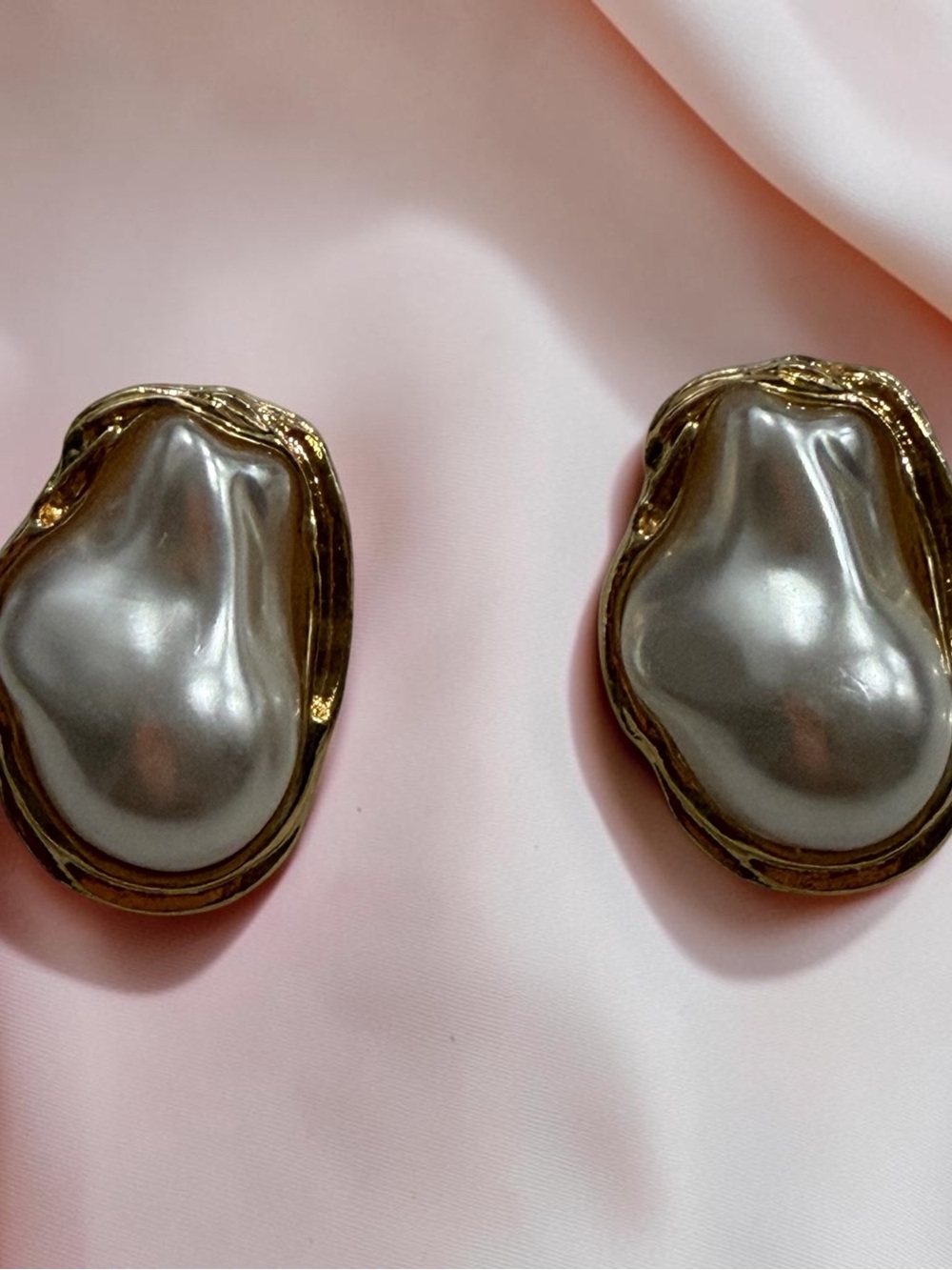 Gold Trim Baroque Silver Faux Pearl Earrings